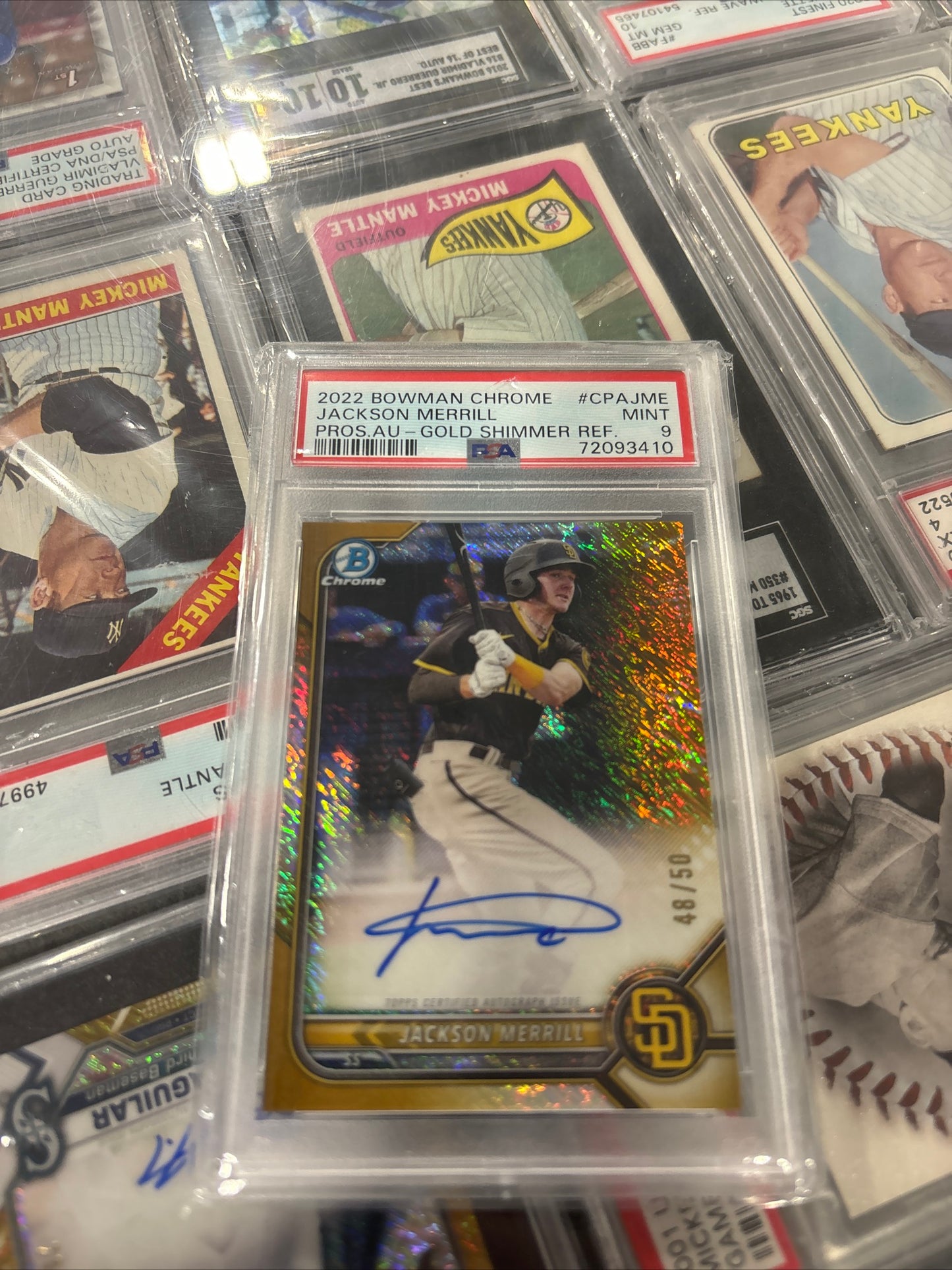 MLB- Jackson Merrill Gold Refractor Auto 48/50 2022 Bowman Chrome PSA