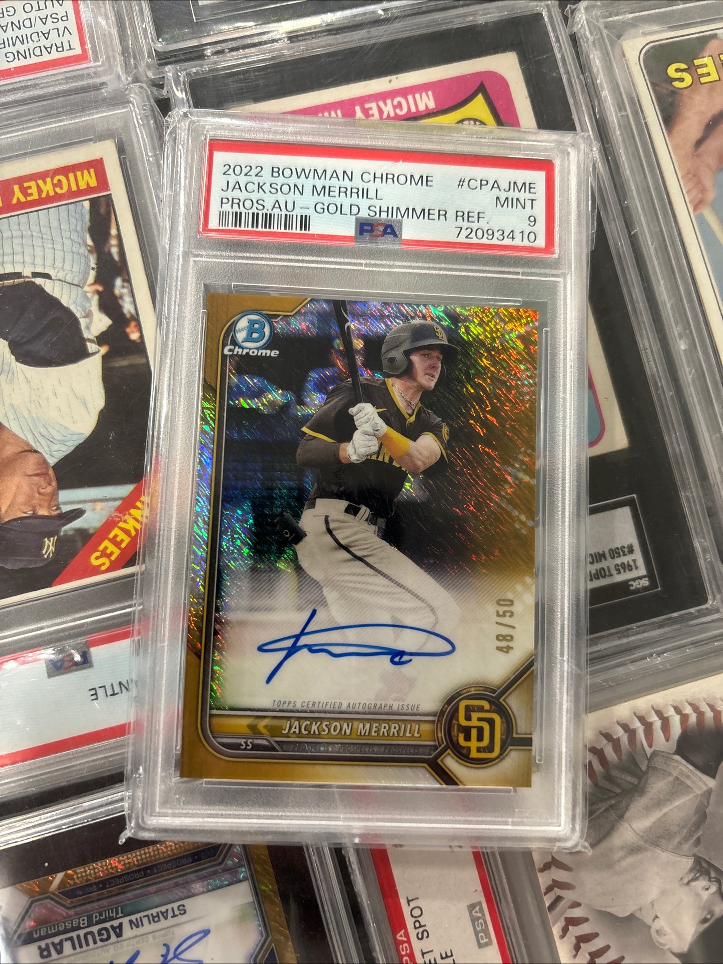 MLB- Jackson Merrill Gold Refractor Auto 48/50 2022 Bowman Chrome PSA