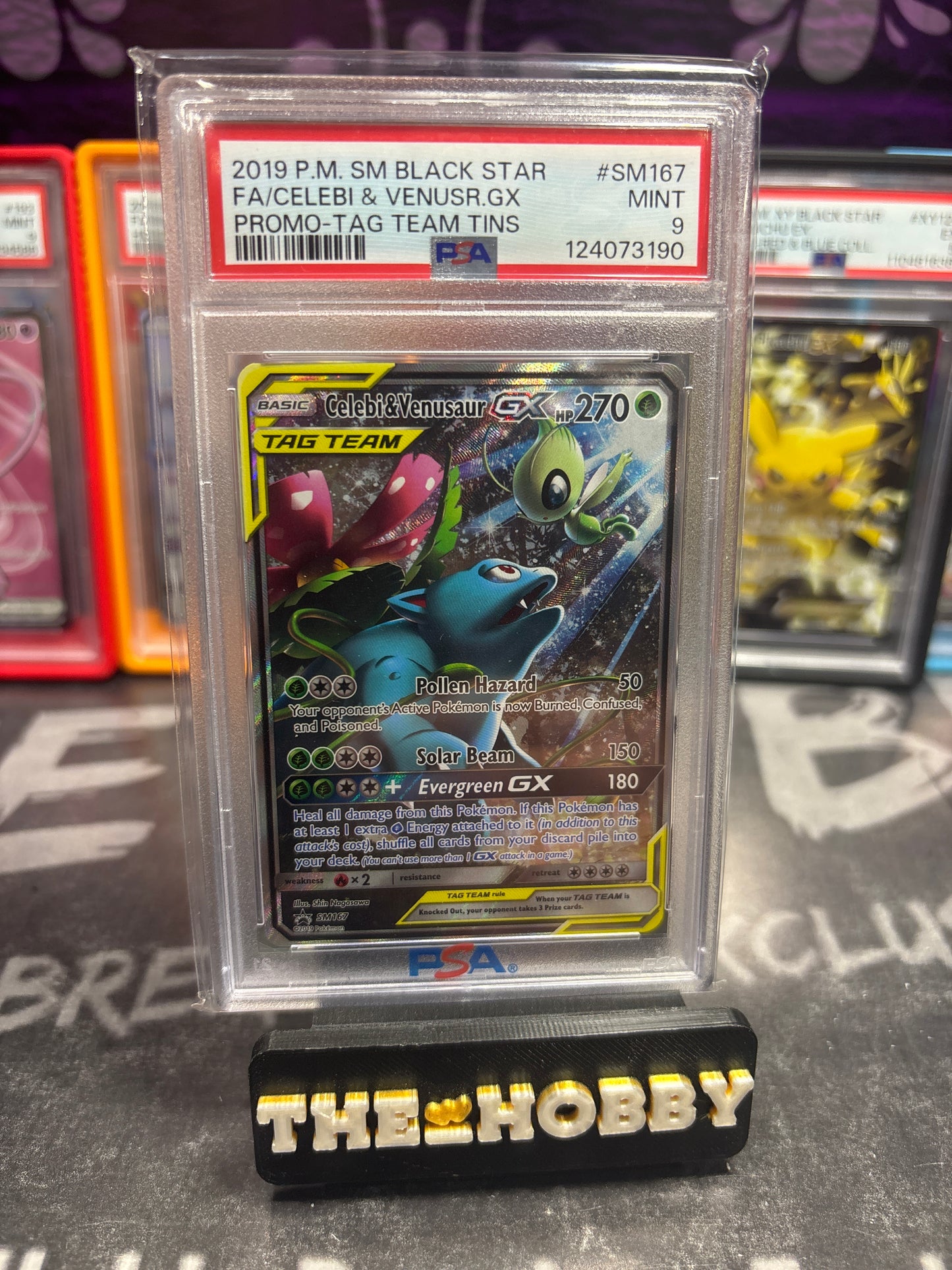 Celebi & Venusaur GX sun & moon promo tag team PSA 9