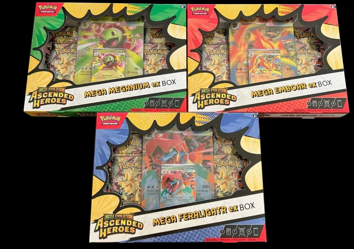 Pokemon Ascended Heroes Mega Feraligatr Meganium & Emboar EX (3 Box Set)