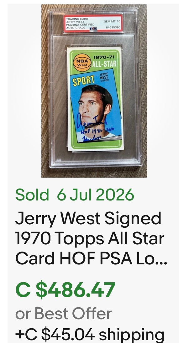 Jerry West Signed 1969 Topps #90 Card Lakers HOF 1980 Logo Insc PSA/DNA Auto 10