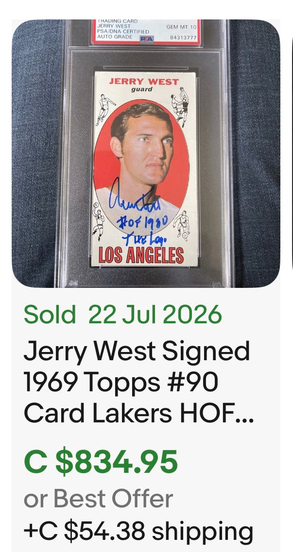 Jerry West Signed 1969 Topps #90 Card Lakers HOF 1980 Logo Insc PSA/DNA Auto 10