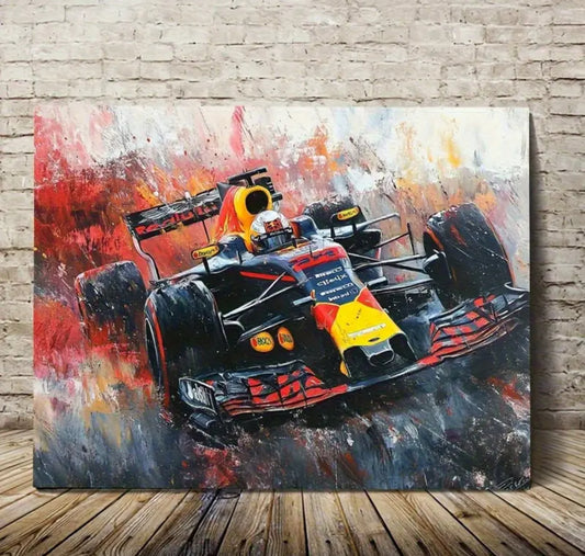 Max Verstappen Racing Car Canvas Wall Art - Vibrant Red/Black/Yellow Race Motorsport Room Decor - Motorsport Fan Gift,
