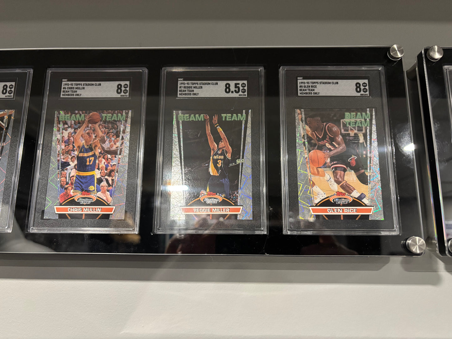 Items included
92/93 members only tops stadium club complete set with beam team graded by SGC

1987 NBA fleer sticker set grated PSA 8

1988 NBA fleer binder set with three Jordans included