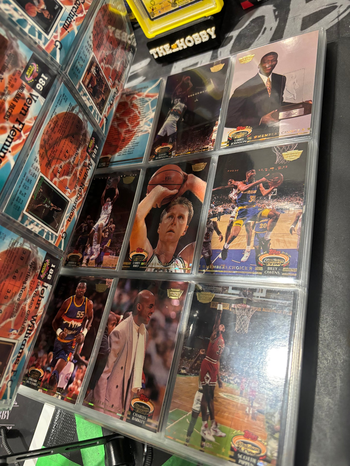 Items included
92/93 members only tops stadium club complete set with beam team graded by SGC

1987 NBA fleer sticker set grated PSA 8

1988 NBA fleer binder set with three Jordans included