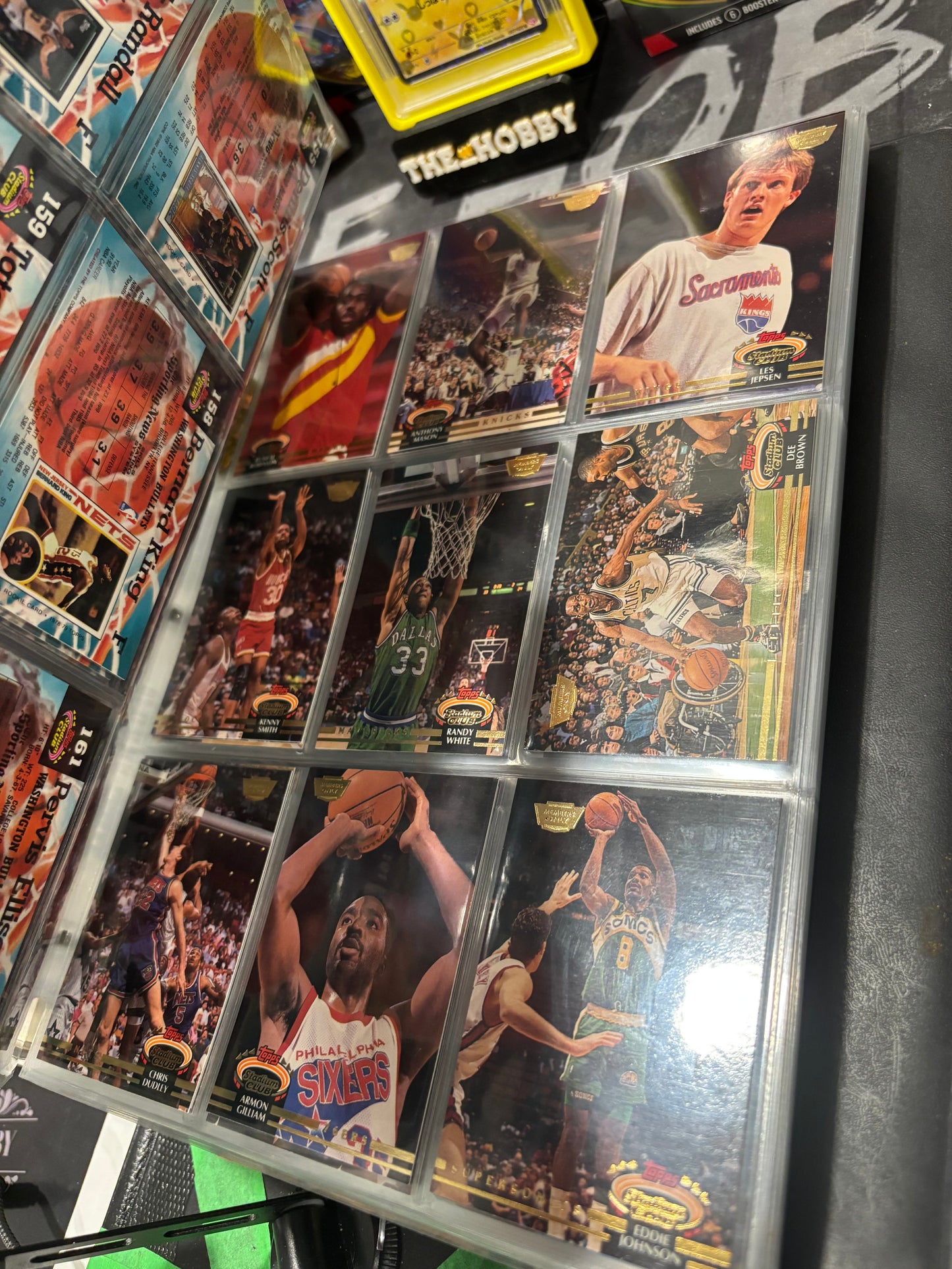 Items included
92/93 members only tops stadium club complete set with beam team graded by SGC

1987 NBA fleer sticker set grated PSA 8

1988 NBA fleer binder set with three Jordans included