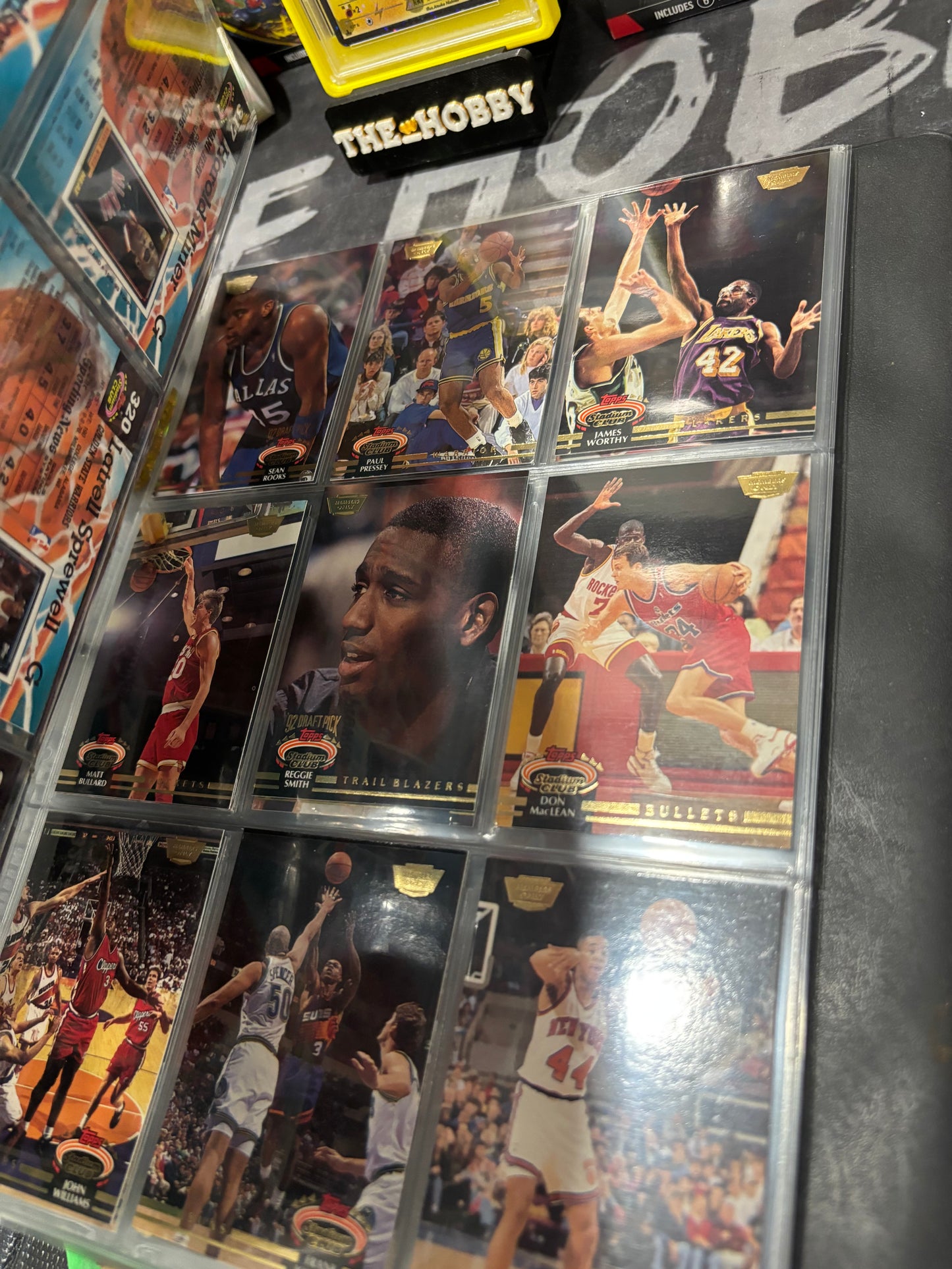 Items included
92/93 members only tops stadium club complete set with beam team graded by SGC

1987 NBA fleer sticker set grated PSA 8

1988 NBA fleer binder set with three Jordans included
