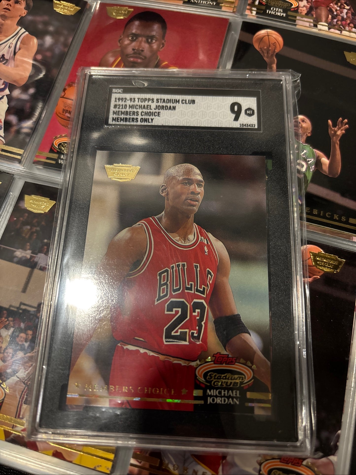 Items included
92/93 members only tops stadium club complete set with beam team graded by SGC

1987 NBA fleer sticker set grated PSA 8

1988 NBA fleer binder set with three Jordans included