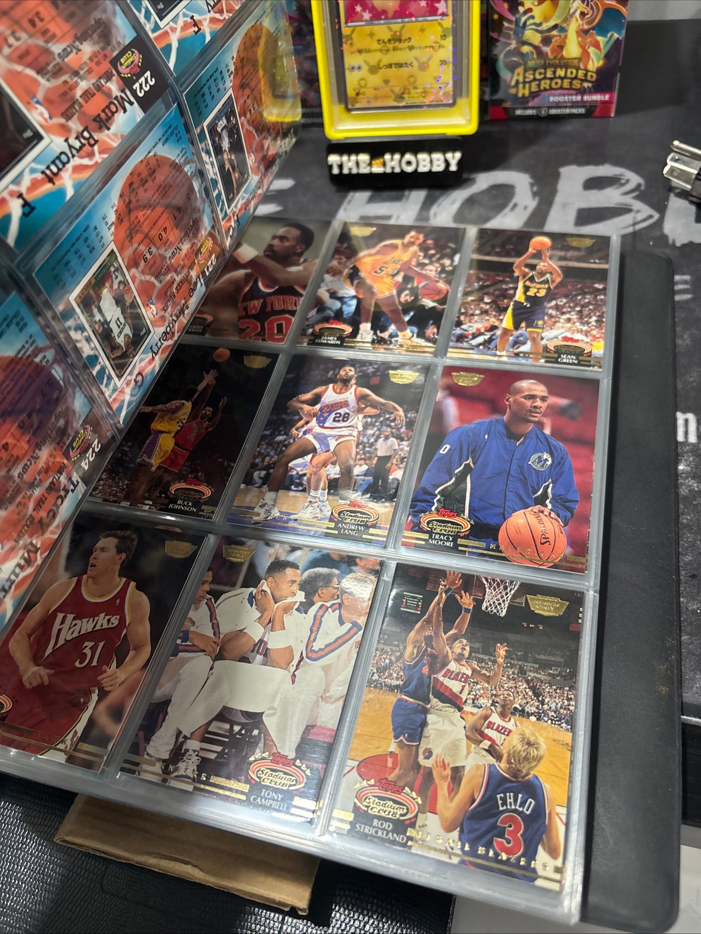 Items included
92/93 members only tops stadium club complete set with beam team graded by SGC

1987 NBA fleer sticker set grated PSA 8

1988 NBA fleer binder set with three Jordans included