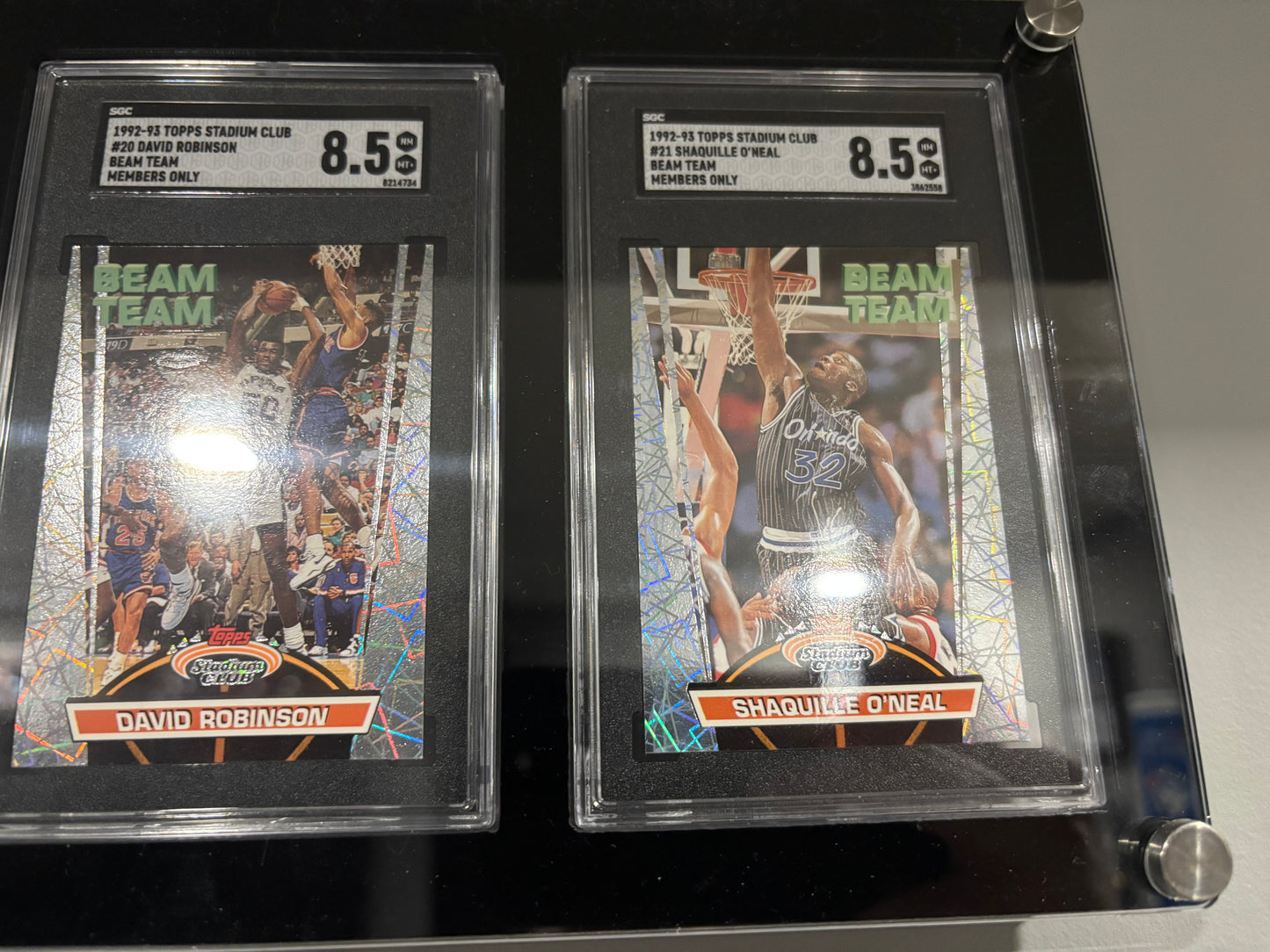 Items included
92/93 members only tops stadium club complete set with beam team graded by SGC

1987 NBA fleer sticker set grated PSA 8

1988 NBA fleer binder set with three Jordans included