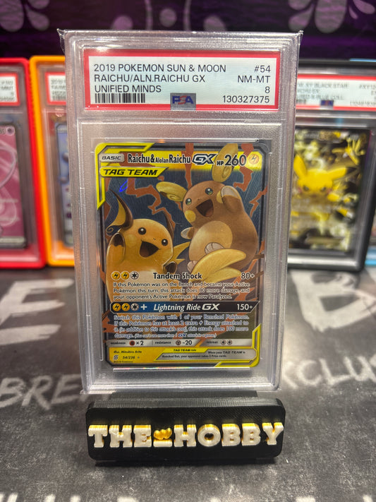 Raichu & Alolan Raichu GX Unified Minds tag team PSA 8