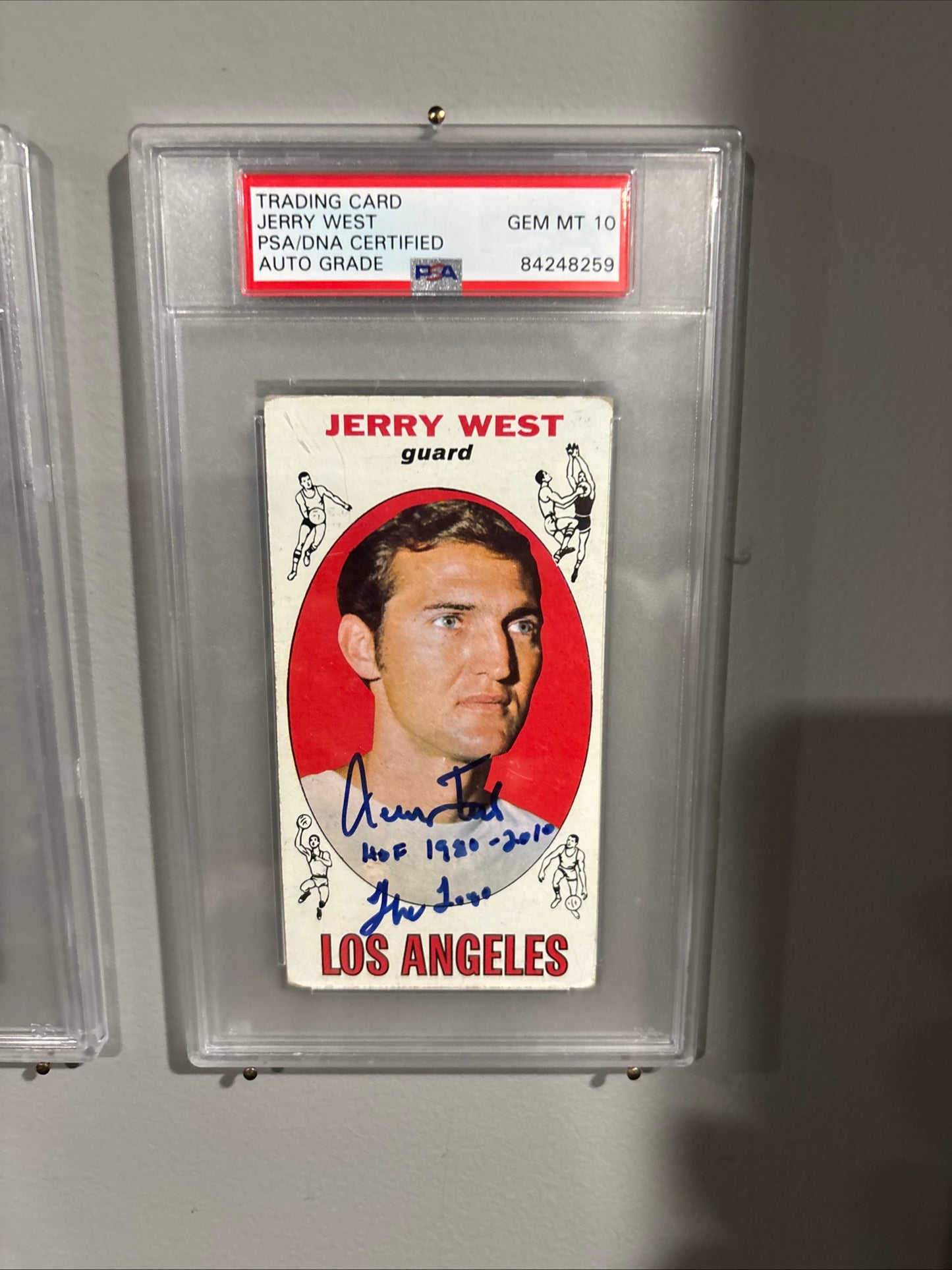 Jerry West Signed 1969 Topps #90 Card Lakers HOF 1980 Logo Insc PSA/DNA Auto 10