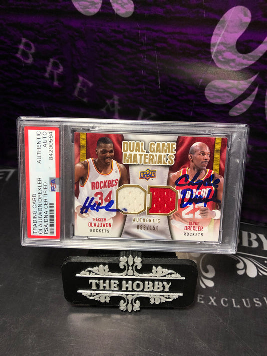 NBA - Hakeen Olajuwon / Clyde Drexler Dual Game Used Materials IP Auto 88/150 POP 1